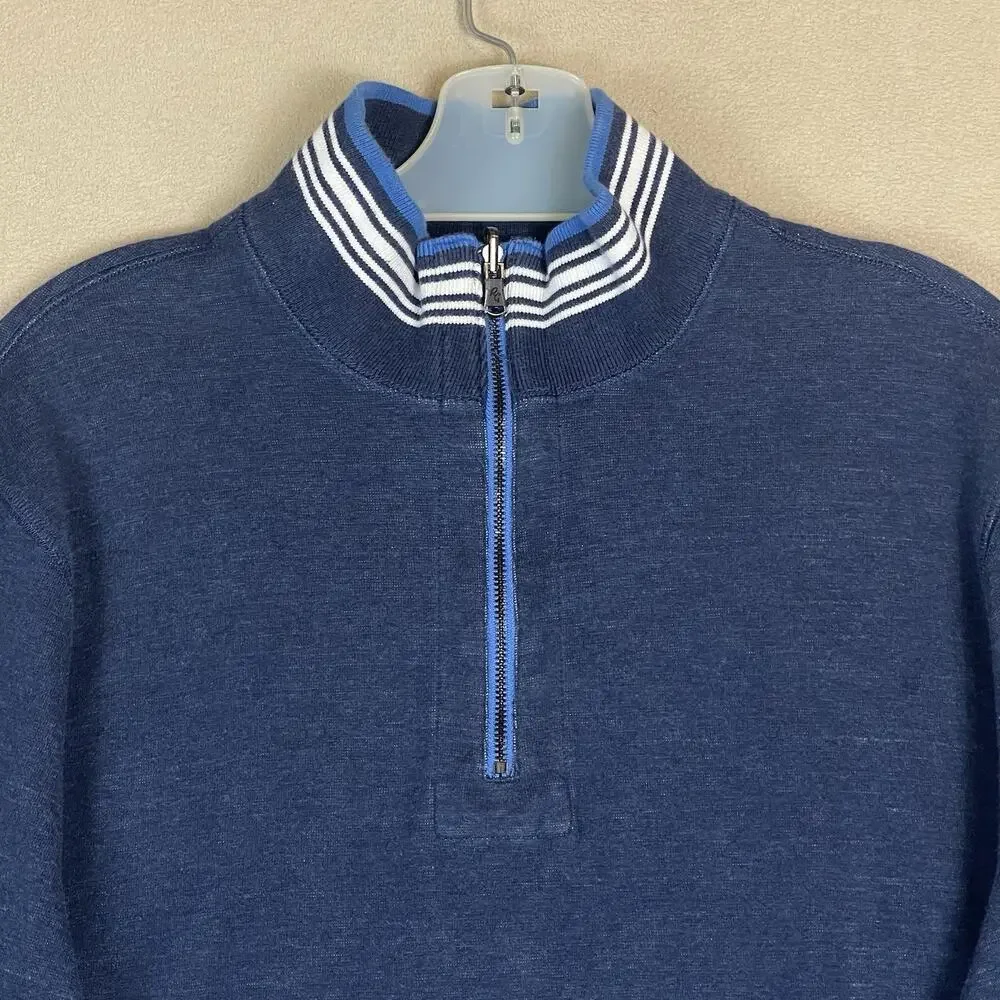 Robert Graham Sweater Mens XL Blue Striped 1/4 Zip Reversable Mock Neck Pullover